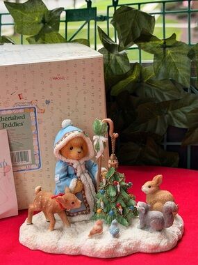 Cherished Teddies Blue-Clad Bear with Forest Friends Figurine